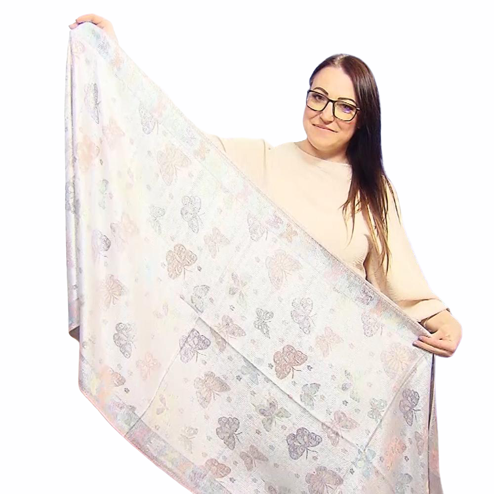 100% Prawdziwy kaszmirowy szal Pashmina, 70 cm x 170 cm, błyszczący biały wzór motyla